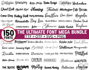 150+ Font Bundle: Cursive, Script, & Commercial Fonts for Canva, Procreate, and Branding. Commercial Fonts, Digital Download