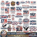 USA 250th Anniversary Patriotic Clipart PNG Bundle (Digital Download)