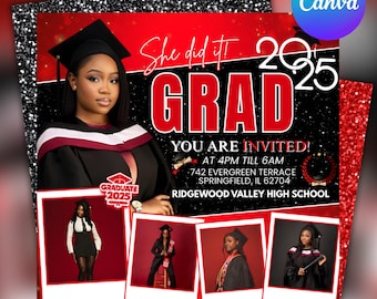 Graduation Party Flyer: Class of 2025 Announcement (Canva Editable)