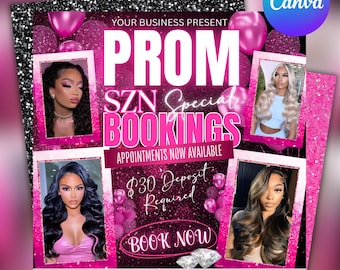 Prom Booking Flyer: Beauty Appointments, Lashes, Makeup (Canva Template)