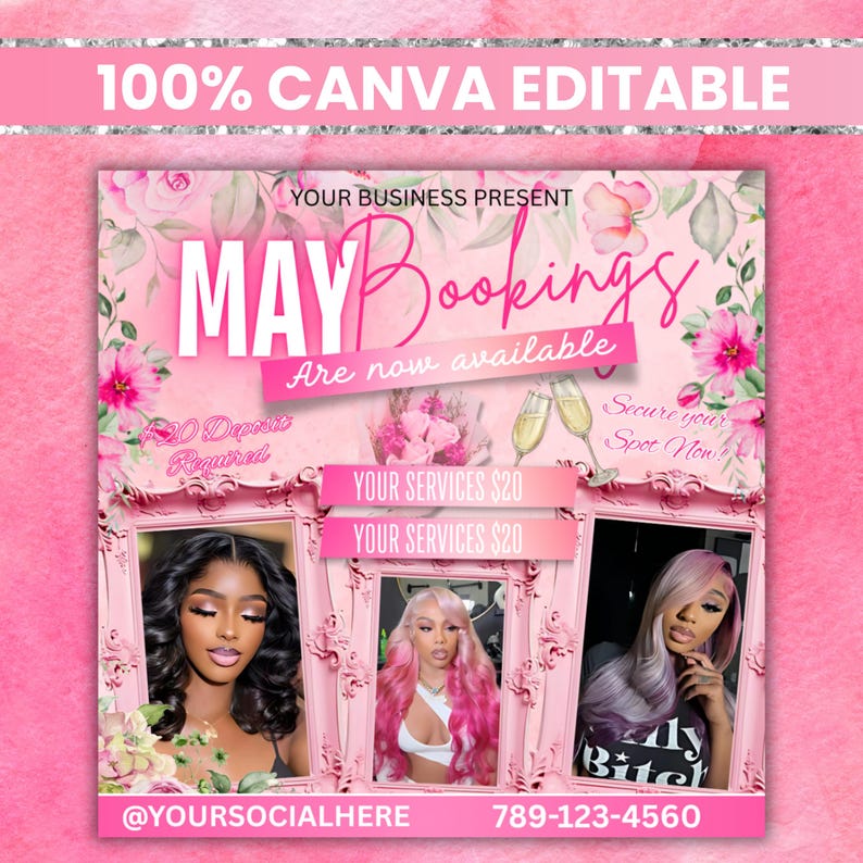 May Booking Flyer, Mothers Day Booking Flyer, May Hair, May Books Open, May Appointment Flyer, May Book Now, May Lashes Nail Braid Wig Flyer