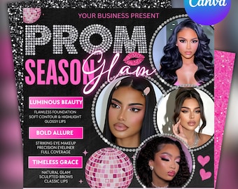 Prom Season Glam Flyer: Beauty Appointments, Canva Template (Digital Download)