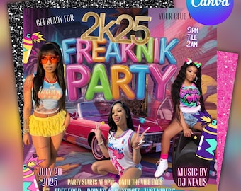 Freaknik Party Flyer: Nightclub Pool Party, Canva Template (Digital Download)