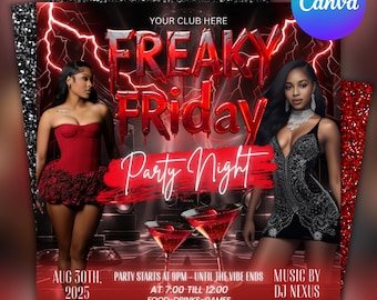 Freaky Friday Party Flyer: Editable DJ Nightclub Template (Canva, Instant Download)