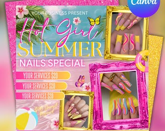 Summer Nail Special Flyer, Nail Tech Promotion (Canva Editable Template)