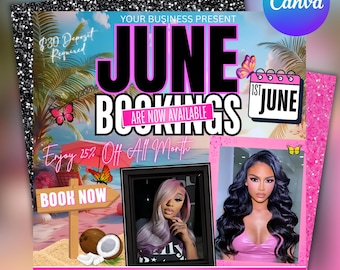 June Booking Flyer: Summer Beauty Appointments, Canva Template (Digital Download)