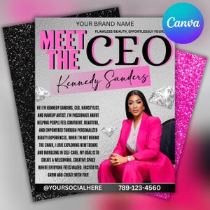 DIY Meet the CEO Flyer Template, Meet the CEO Flyer, Editable Beauty Template, Premade Flyer for Entrepreneur, Canva Editable