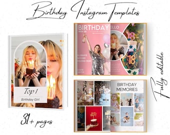 編集可能な誕生日雑誌テンプレート：DIYヴォーグスタイル（Canvaデジタルダウンロード、32ページデザイン）