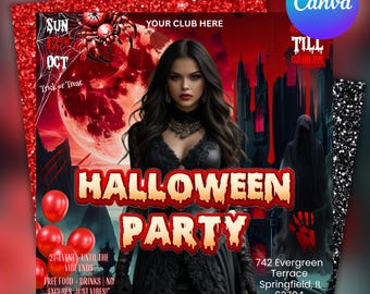 Halloween Party Flyer: Editable Canva Invitation Template (Digital Download