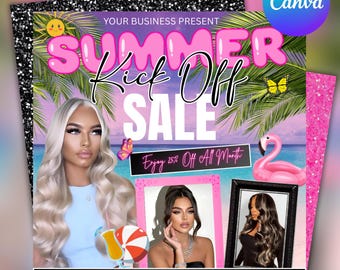 Summer Sale Bookings flyer, Summer Sale Flyer, June Booking Flyer, Summer Booking Flyer, June Books Open, Summer Hair Flyer, Canva Editable