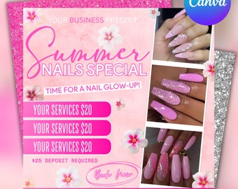 Summer Nail Special Flyer, Nail Tech Promotion (Canva Editable, Digital Download)