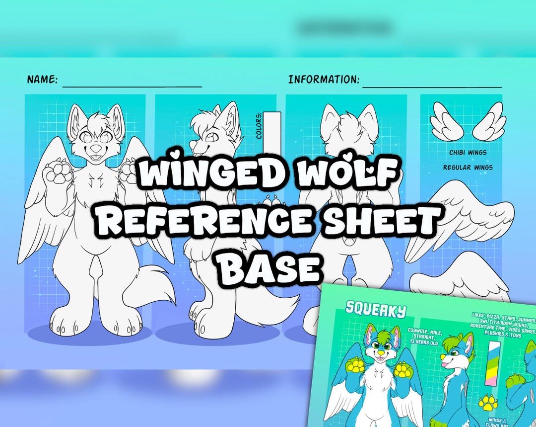 Winged Wolf Reference Sheet Base | Furry Coloring Page - Etsy