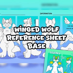 Winged Wolf Reference Sheet Base | Furry Coloring Page