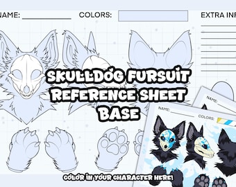 Skull Dog Fursuit Reference Sheet Base | DIY Skulldog Furry Coloring Page