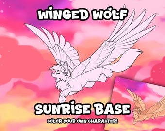 Winged Wolf Sunrise Base | Furry Coloring Page