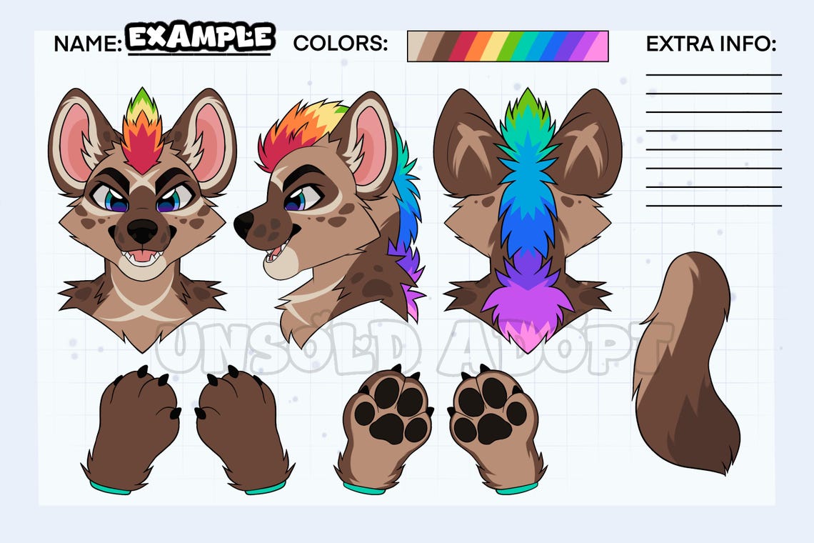 Hyena Fursuit Reference Sheet Base | DIY Yeen Furry Coloring Page ...