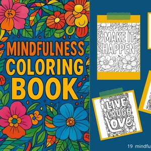 Mindful Coloring Book for Adults, 19 Printable Pages for Relaxation, Stress Relief & Positivity, Digital Download PDF, coloring pages