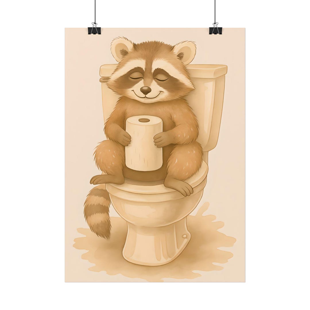 Cute Raccoon Toilet Humor Poster, Quirky Bathroom Art, Funny Wall Decor ...