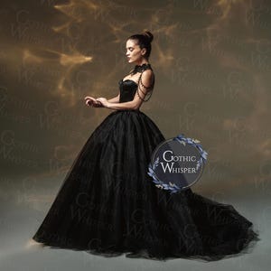 Gothic Black Wedding Dress Corset Tulle Skirt | Dark Fairytale Bridal Gown | Victorian Gothic Bride Dress | Alternative Wedding Dress