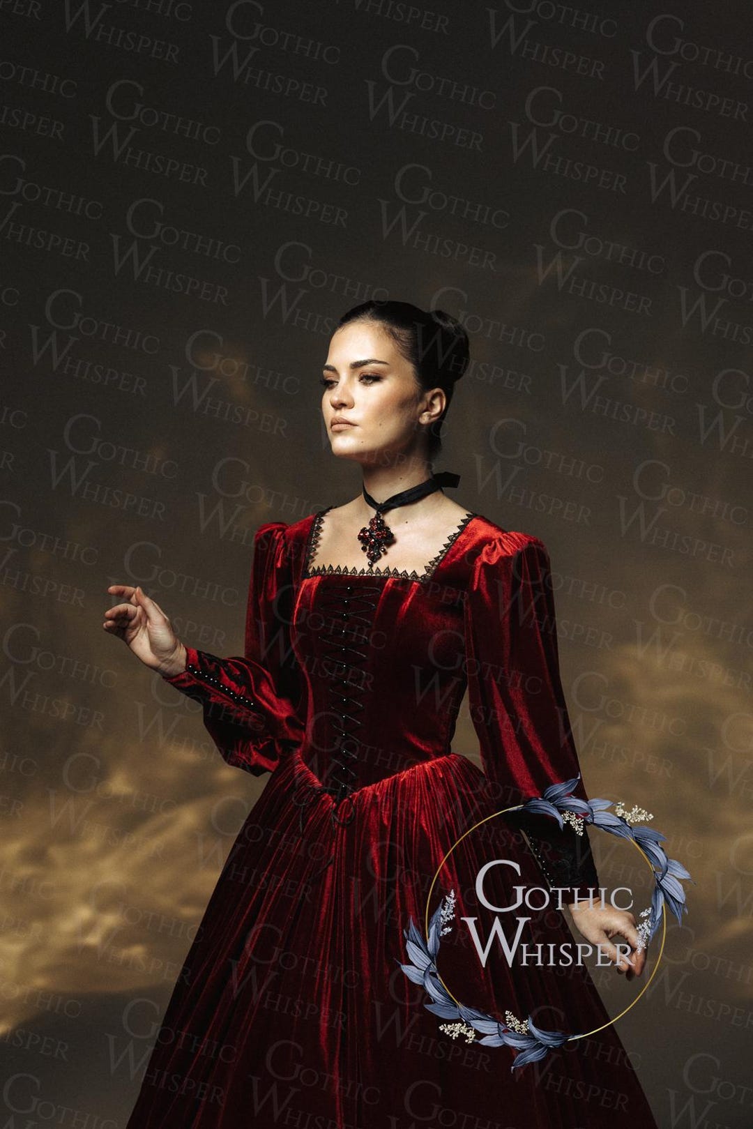 red velvet gothic dress Gothic Velvet Wedding Dress,dark Red Medieval Renaissance Gown,victorian  Style Bridal Dress, Witchy Wedding Outfit, Custom Made,noir Wedding