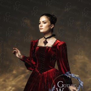 Gothic Velvet Wedding Dress,Dark Red Medieval Renaissance Gown,Victorian Style Bridal Dress, Witchy Wedding Outfit, Custom Made,Noir Wedding