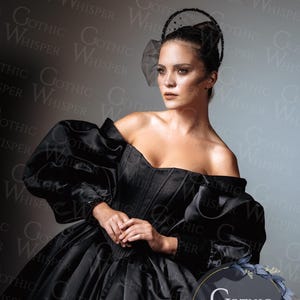 Black Engagement Bridal Gown,Halloween Black Wedding Dress,Gothic Satin Wedding Dress,Satin Black Wedding Dress,Eloping Bridal Gown