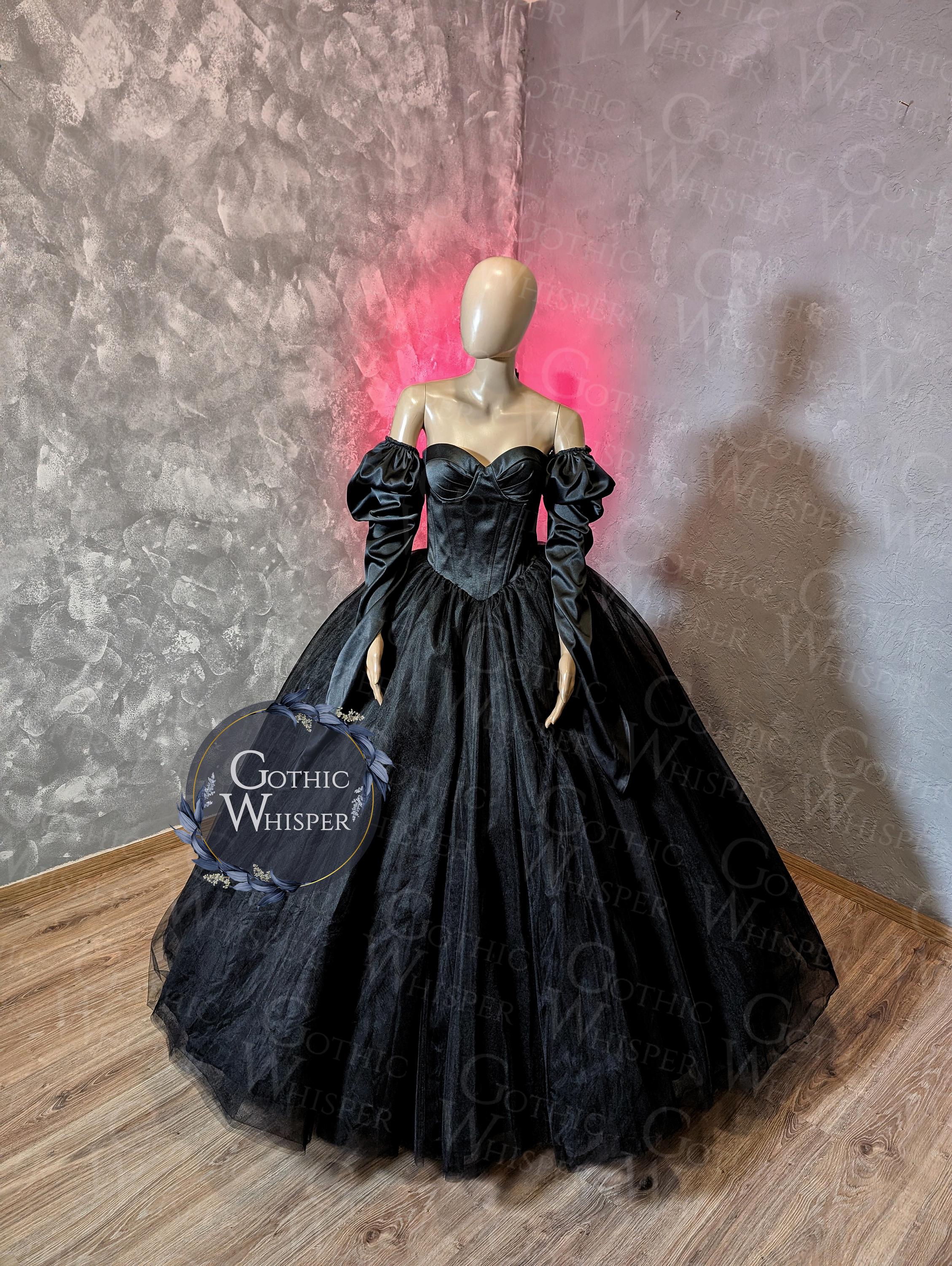 Black Gothic Ball Gown With Puff Sleeves | Dark Wedding Dress ...