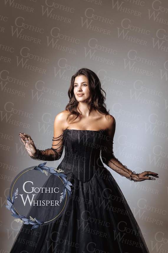 gothic fitted dress Black Gothic Wedding Set | Lace Corset & Tulle Skirt Two-Piece Bridal Gown | Dark Fairy Tale Gothic Bride Dress