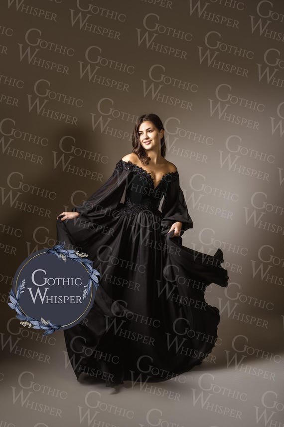 Black Gothic Wedding Dress with Long Sleeves, Dark Green Velvet Corset Bridal Gown, Off Shoulder Dark Fairy Tale Dress Black Gothic Wedding Dress with Long Sleeves, Dark Green Velvet Corset Bridal Gown, Off Shoulder Dark Fairy Tale Dress