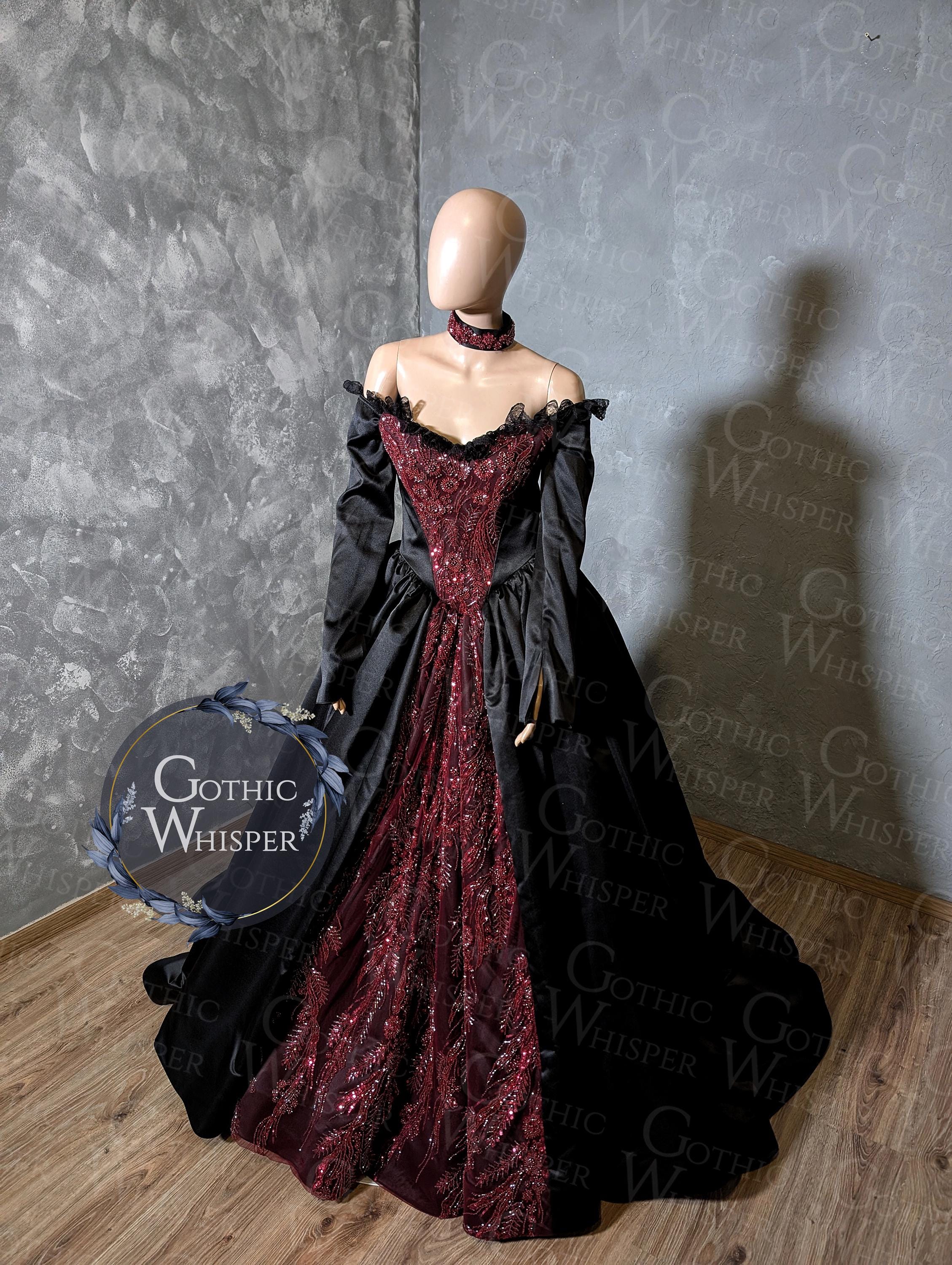Black and Burgundy Gothic Wedding Dress | Victorian Vampire Gown | Dark