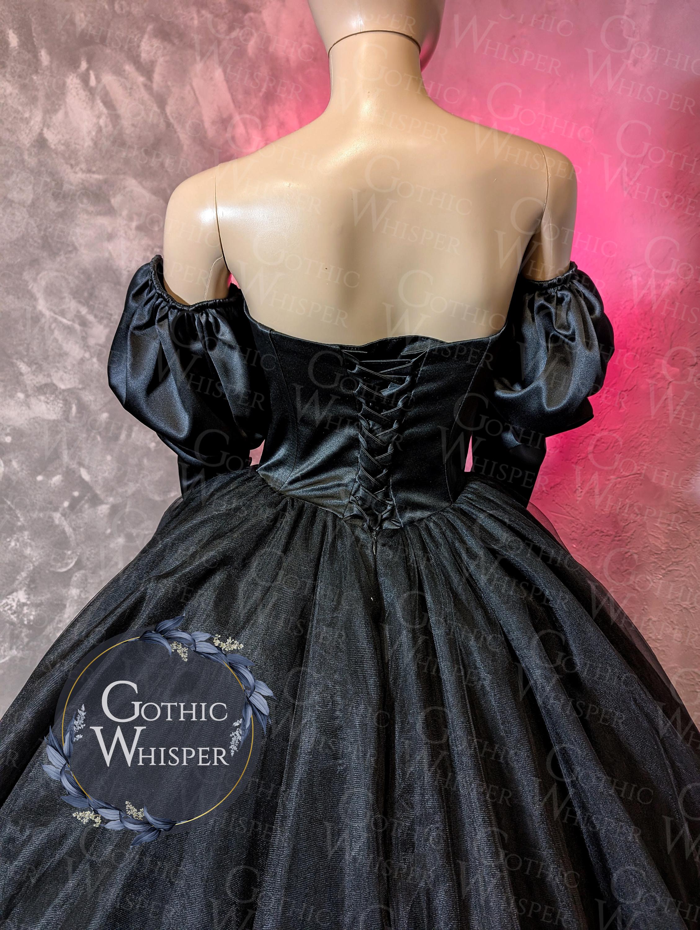Black Gothic Ball Gown With Puff Sleeves | Dark Wedding Dress ...