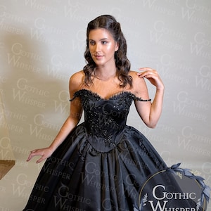 Black Gothic Wedding Dress Strapless,Dark Fairy Tale Corset Gown,Handmade Alternative Bridal Dress,Victorian Vampire Bride,Dress plus Corset