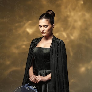 Gothic Black Wedding Dress with Cape – Dark Fairytale Bridal Gown – Elegant Witch Wedding Dress – Vampire Gown - Eloping Wedding Dress