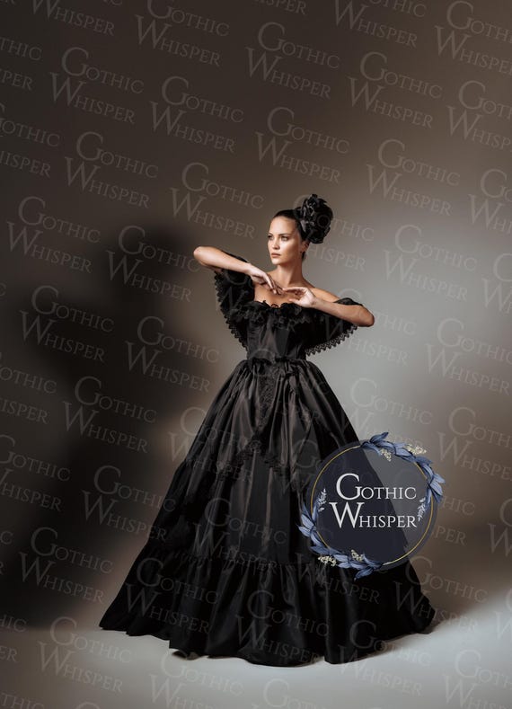 sachin and babi light blue dress Black Victorian Ball Gown: Gothic Off-Shoulder Wedding Dress