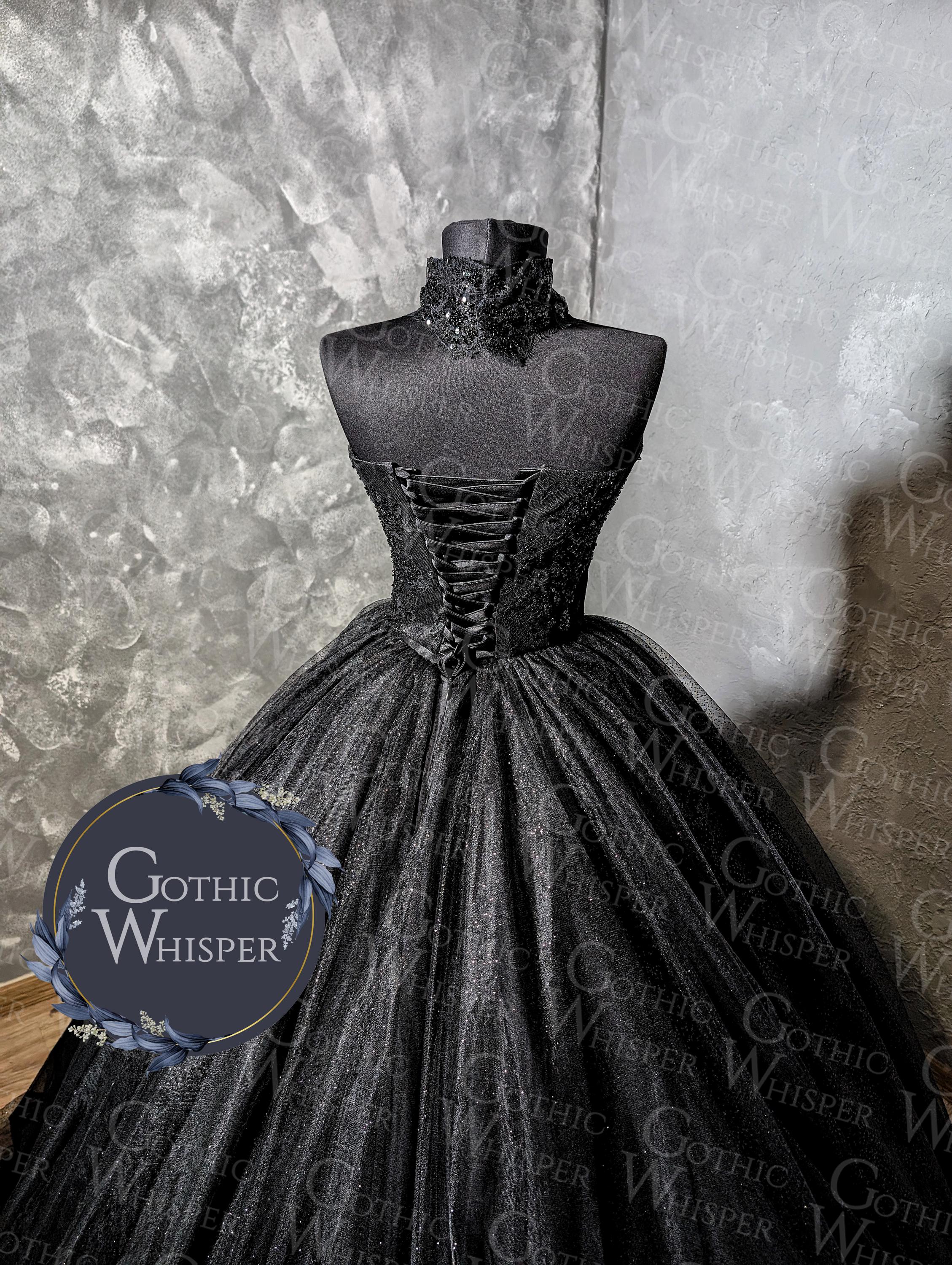 black gothic evening dress A-Line Tulle Open Back Black Gothic Wedding Dresses COCOMELODY CW2338, 45 Days / Black / US10-UK12-EUR40 main image 0