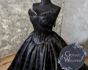 Black Gothic Wedding Dress | Strapless Corset Ball Gown | Dark Fairy Tale Bridal Gown | Vampire Alternative Bridal Dress |Skirt plus Corset