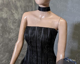 elegantes schwarzes Korsett Gothic Brautkleid | Viktorianisches trägerloses Korsett für Alternative Braut | Märchenhaftes Hochzeits-Korsett