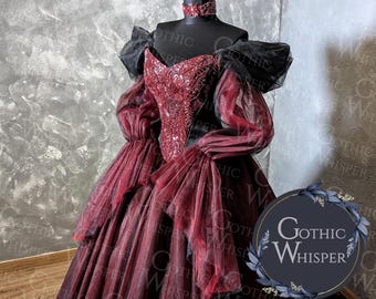 open lace back dress Gothic Victorian Wedding Dress, Pleated Floral Rose 3D Custom Black Bu   formalgowns