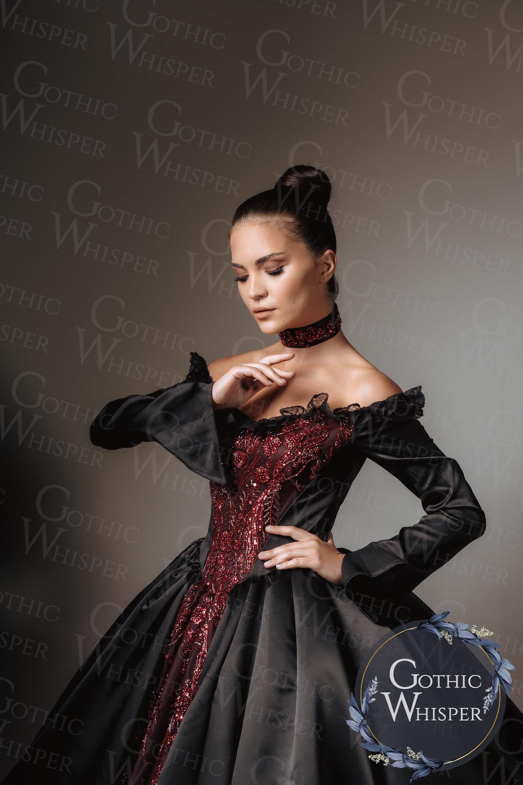 Gothic Black & Red Wedding Dress | Victorian Ball Gown | Dark Bridal Gothic Black & Red Wedding Dress | Victorian Ball Gown | Dark Bridal