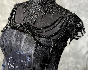 Victorian Gothic Necklace | Black Beaded High Collar Necklace | Dark Queen Shoulder Armor | Gothic Wedding Shoulder Jewelry