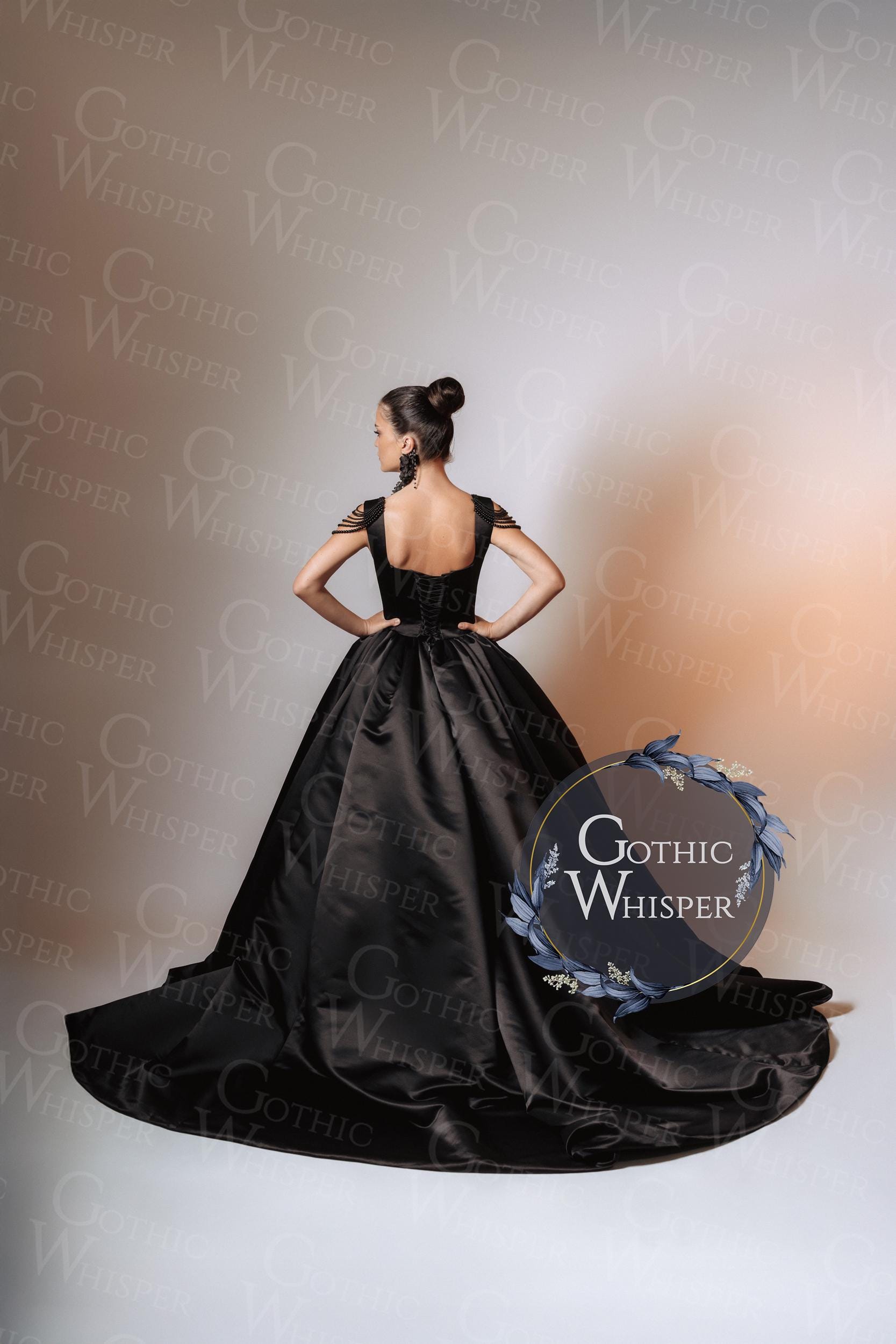 victorian gothic black wedding dresses Gothic Black Lace Wedding Dress with Red Lining BLAIR – ieie