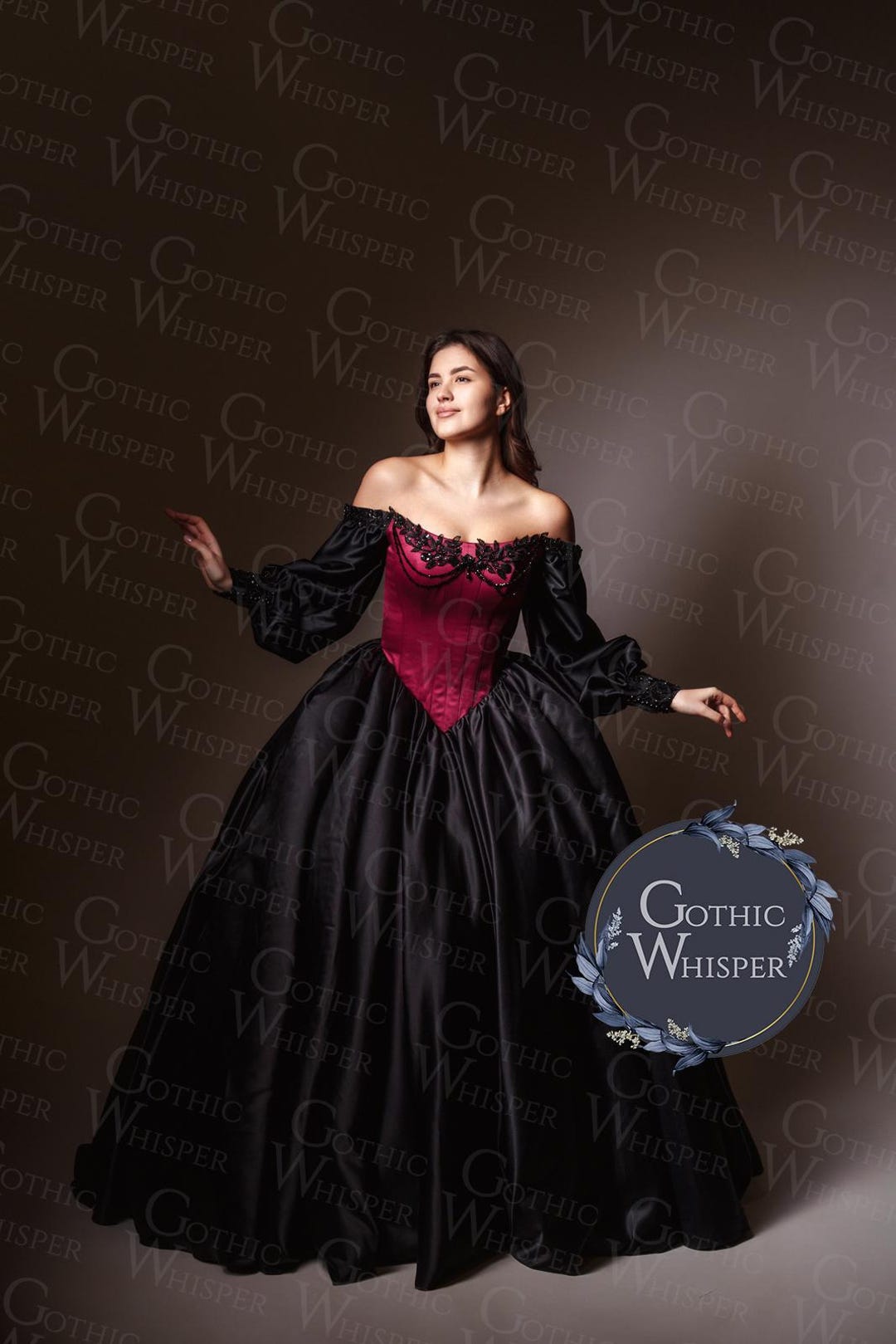 Gothic Red Corset Black Ball Gown, Victorian Off-shoulder Bridal Dress ...