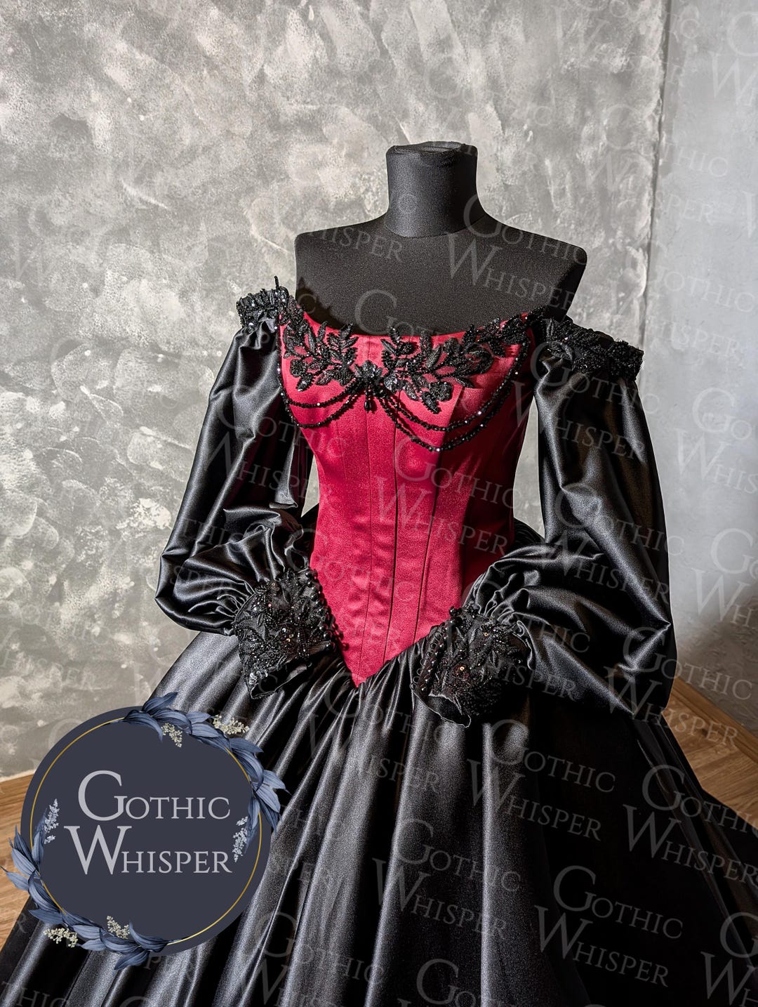 Gothic Red & Black Wedding Dress With Corset Bodice, Victorian Ball ...