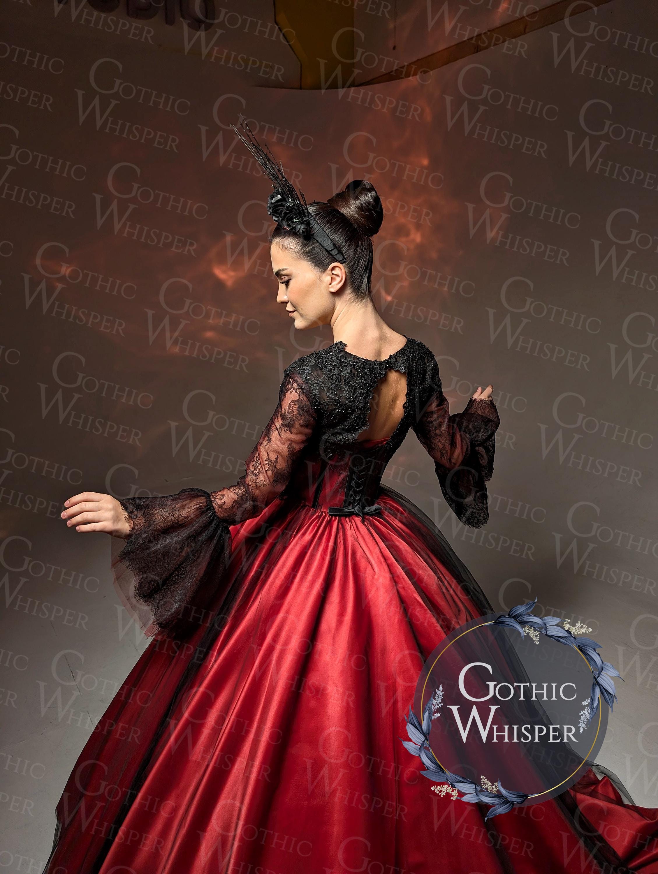 Noir Gothic Wedding Dress • Black Lace Corset Gown • Dark Romance Bridal Attire • Victorian-Inspired Alternative Dress