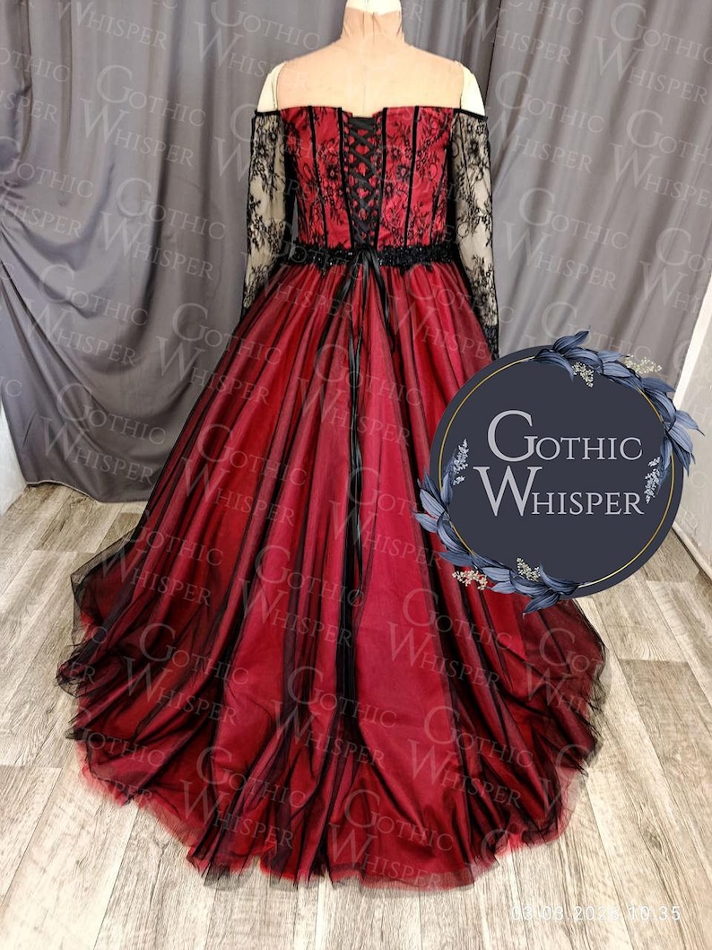 Gothic Red Black Lace Corset Wedding Dress • Victorian Ball Gown - Etsy