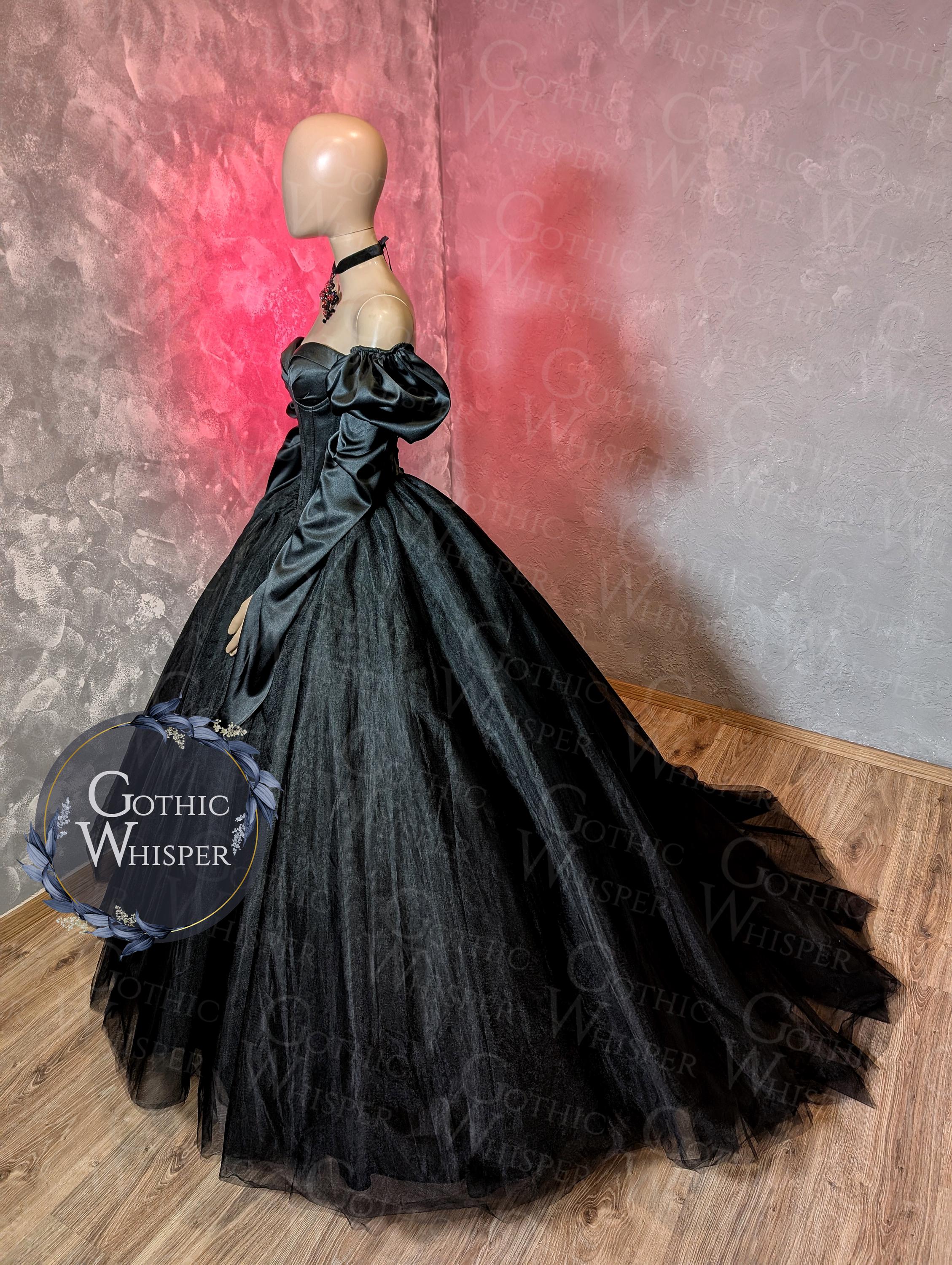Black Gothic Ball Gown With Puff Sleeves | Dark Wedding Dress ...