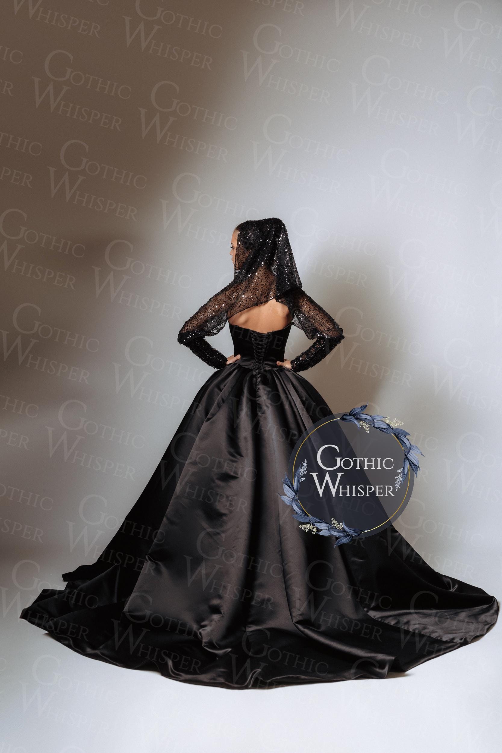 Black Gothic Wedding Dress With Cape – Sweetheart Ball Gown Dress for Black Gothic Wedding Dress With Cape – Sweetheart Ball Gown Dress for