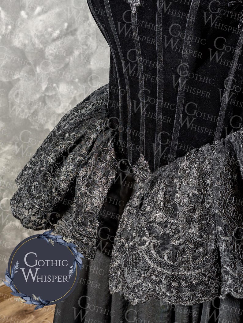 Black Gothic Wedding Dress With Corset & Lace Peplum Dark Bridal Gown ...
