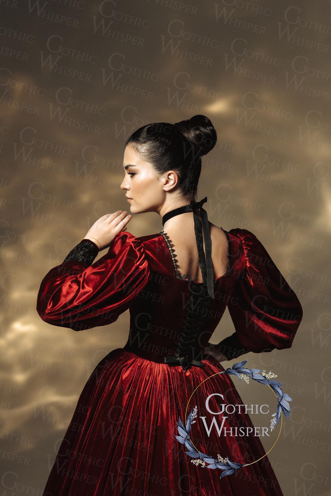red velvet gothic dress Dracula's Bride Red Velvet Gothic Formal Dress Gloomth