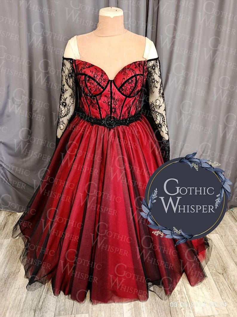 Gothic Red Black Lace Corset Wedding Dress • Victorian Ball Gown - Etsy